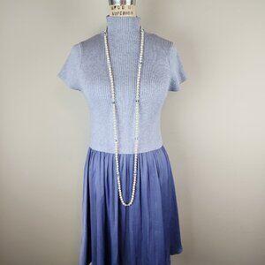 Anthropologie Thea Mini Dress Blue Knit Sweater w/ Silk Skirt * Retail $148 * M